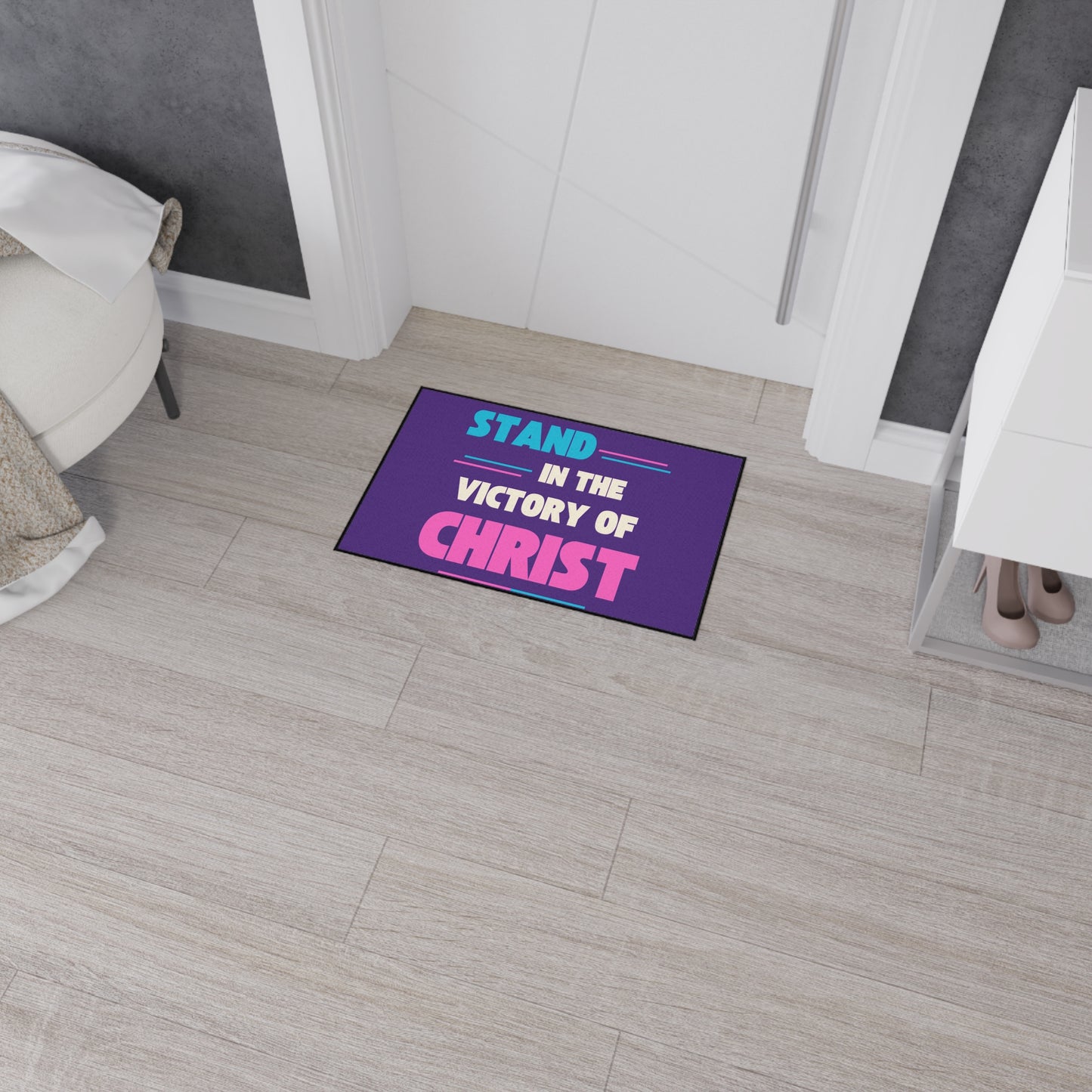 Stand in The Victory of Christ Floor Mat, Christian Home Decor, Heavy Duty Door Mat, Inspirational Rug, Faith-Based Gift