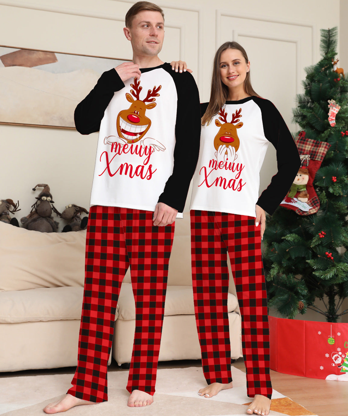 New Style Deer Letter Lattice Christmas Parent-child Pajamas for the Family