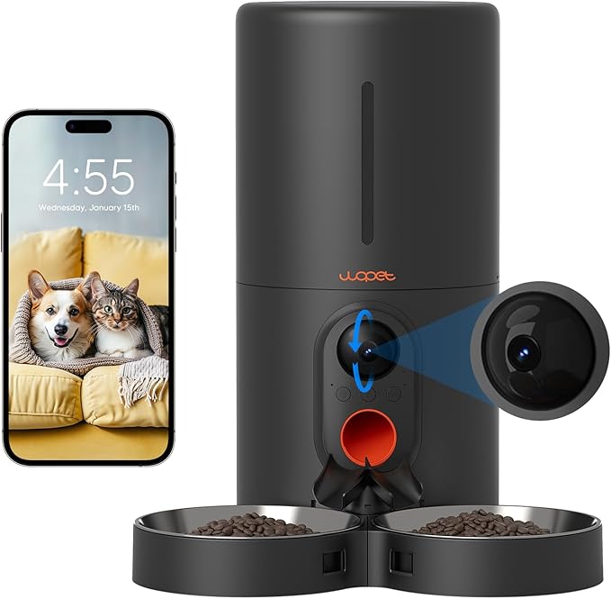 6L Automatic Dog Feeder with HD Video and Night Vision, 5G/2.4G WiFi Pet Feeder for Cats & Dogs, SD Card Storage & 2-Way Audio