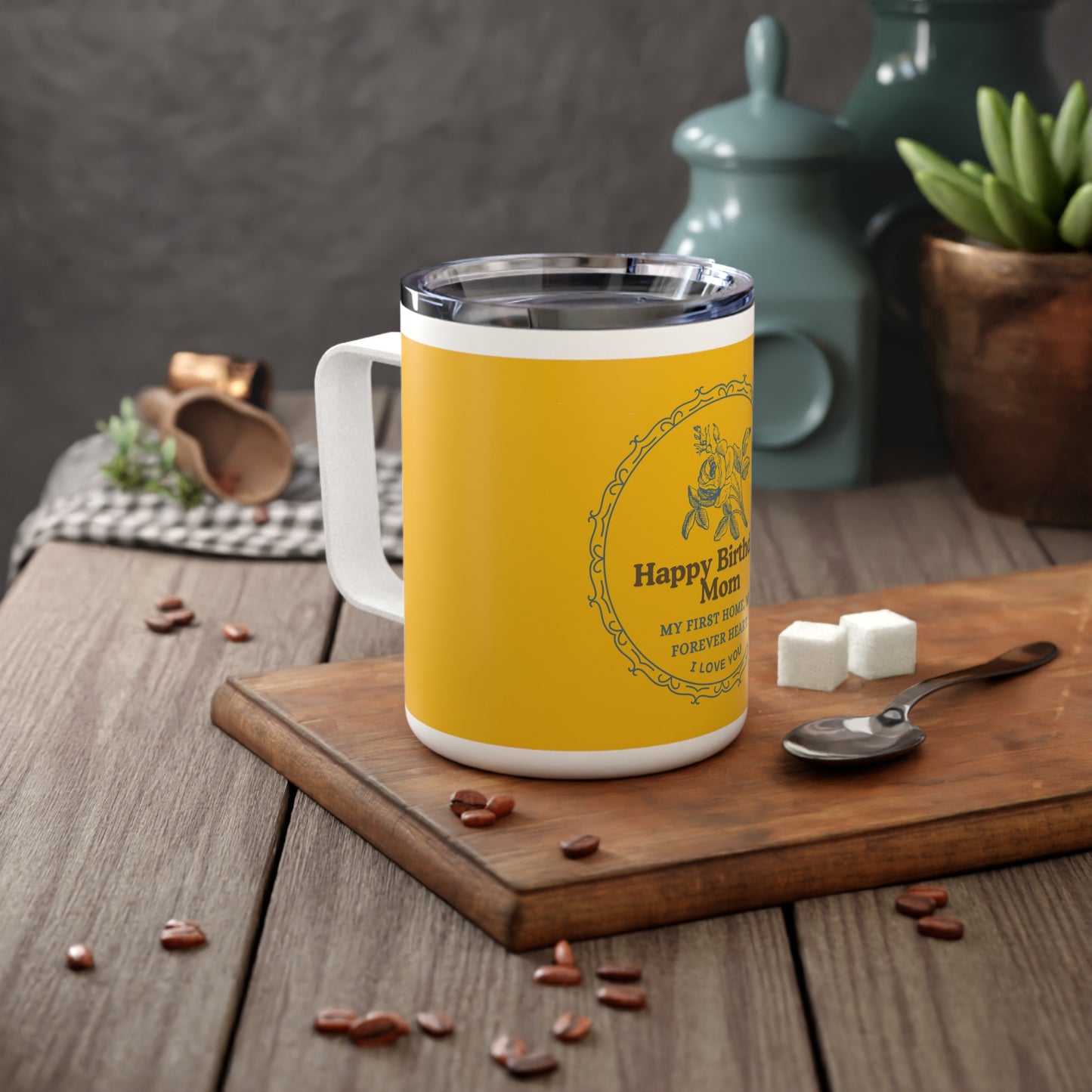 Mom Birthday Gift Insulated Coffee Mug, 10oz - Personalized Ceramic Drinkware, Mother's Day Present, Customizable Tea Cup, Unique Kitchen