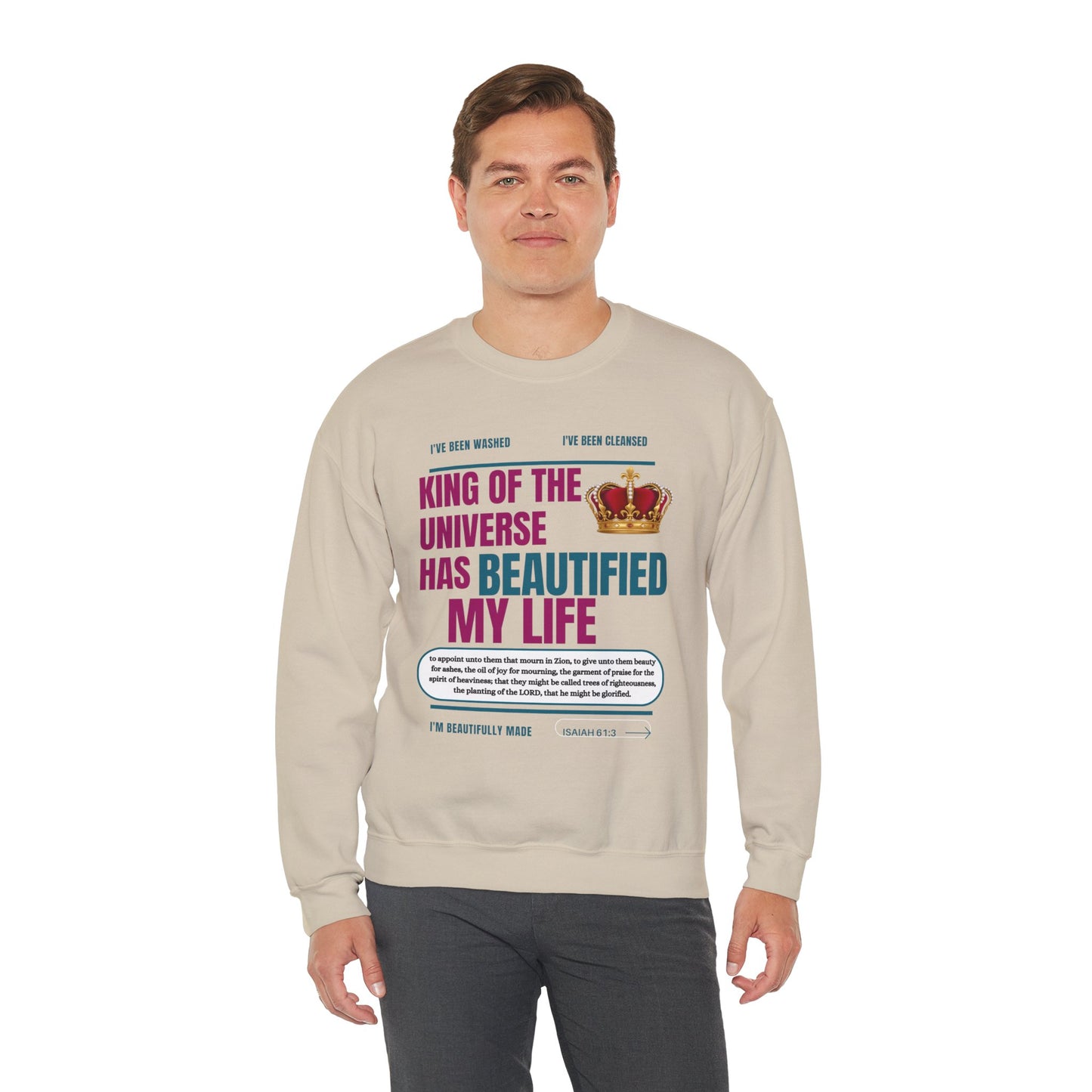 King of the Universe has Beautified my Life Inspirational Sweatshirt for Christians, Cozy Crewneck, Faith-Based Gift, Religious Apparel for Men and Women, Uplifting Christian [...]
