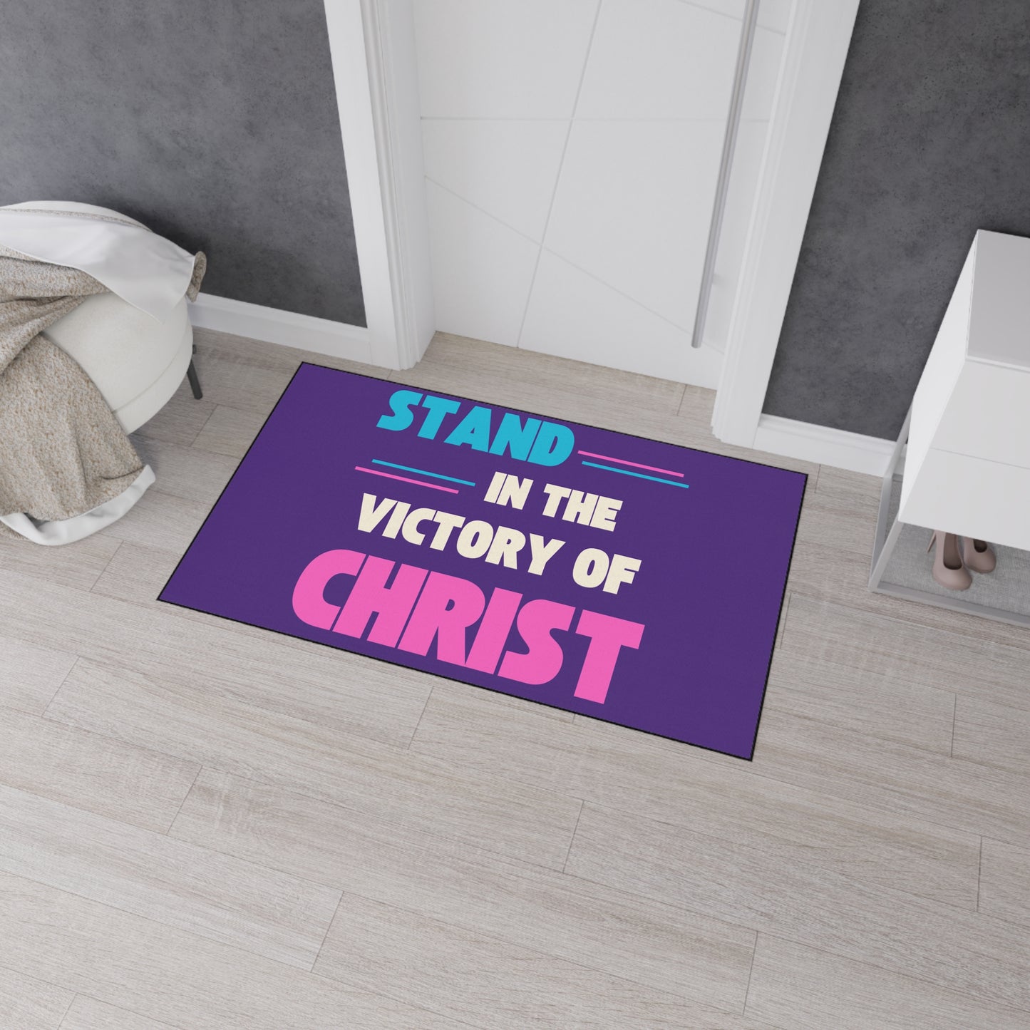 Stand in The Victory of Christ Floor Mat, Christian Home Decor, Heavy Duty Door Mat, Inspirational Rug, Faith-Based Gift