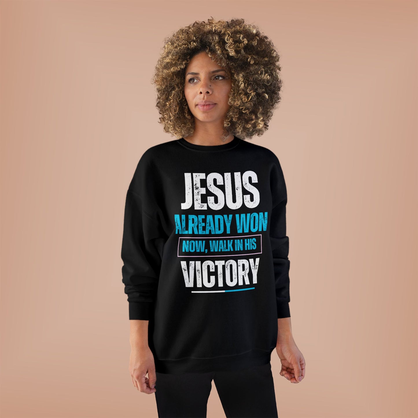 Jesus Already Won Faith-Based Graphic Sweatshirt, Unisex Crewneck, Inspirational Apparel, Christian