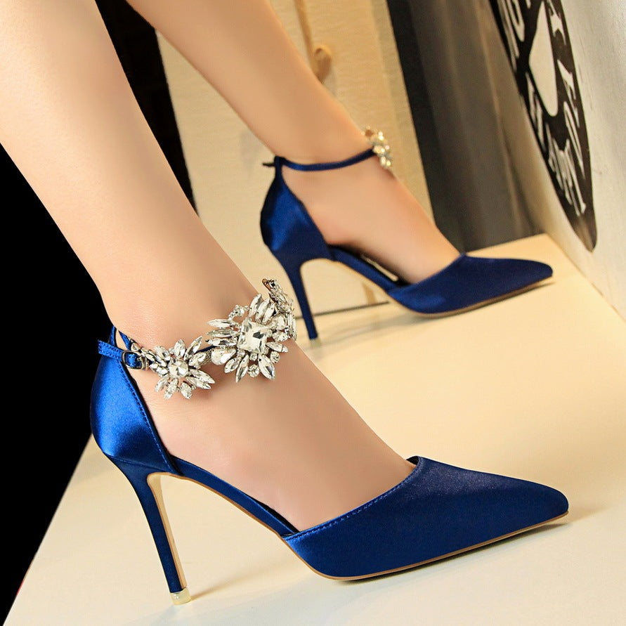 Pointed Shallow Mouth Hollow Rhinestone Women's High Heels