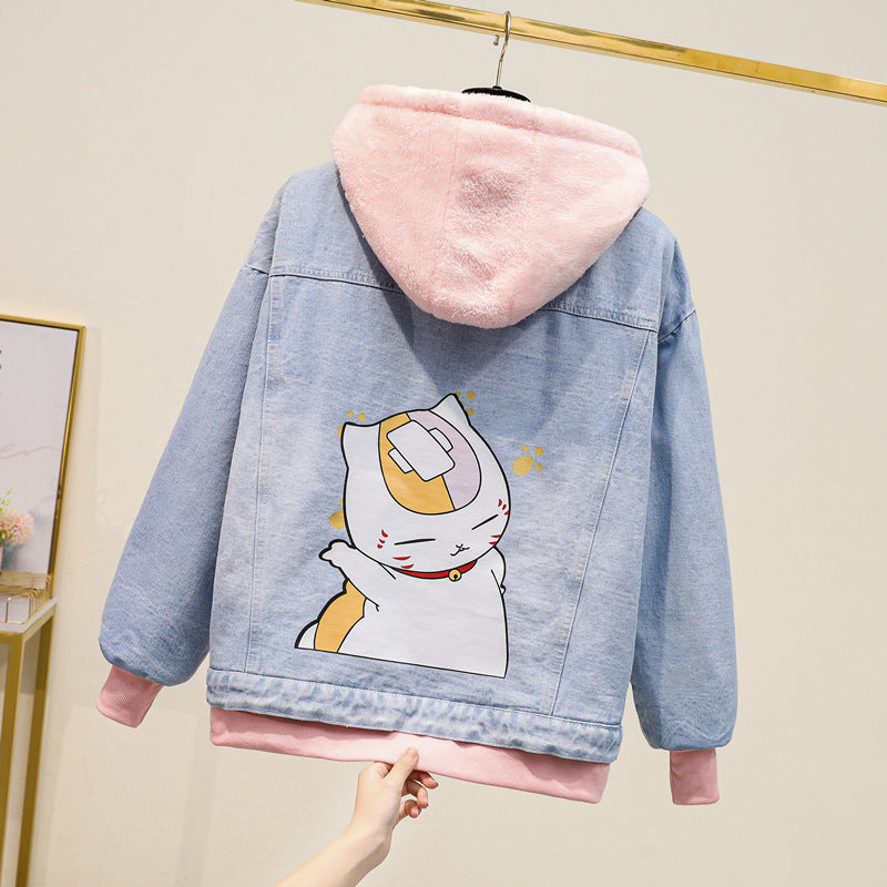 Two-piece Hooded Denim Jacket Women All-match Loose
