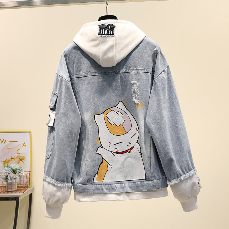 Two-piece Hooded Denim Jacket Women All-match Loose