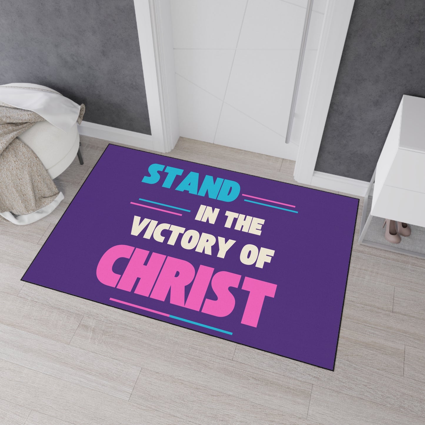 Stand in The Victory of Christ Floor Mat, Christian Home Decor, Heavy Duty Door Mat, Inspirational Rug, Faith-Based Gift