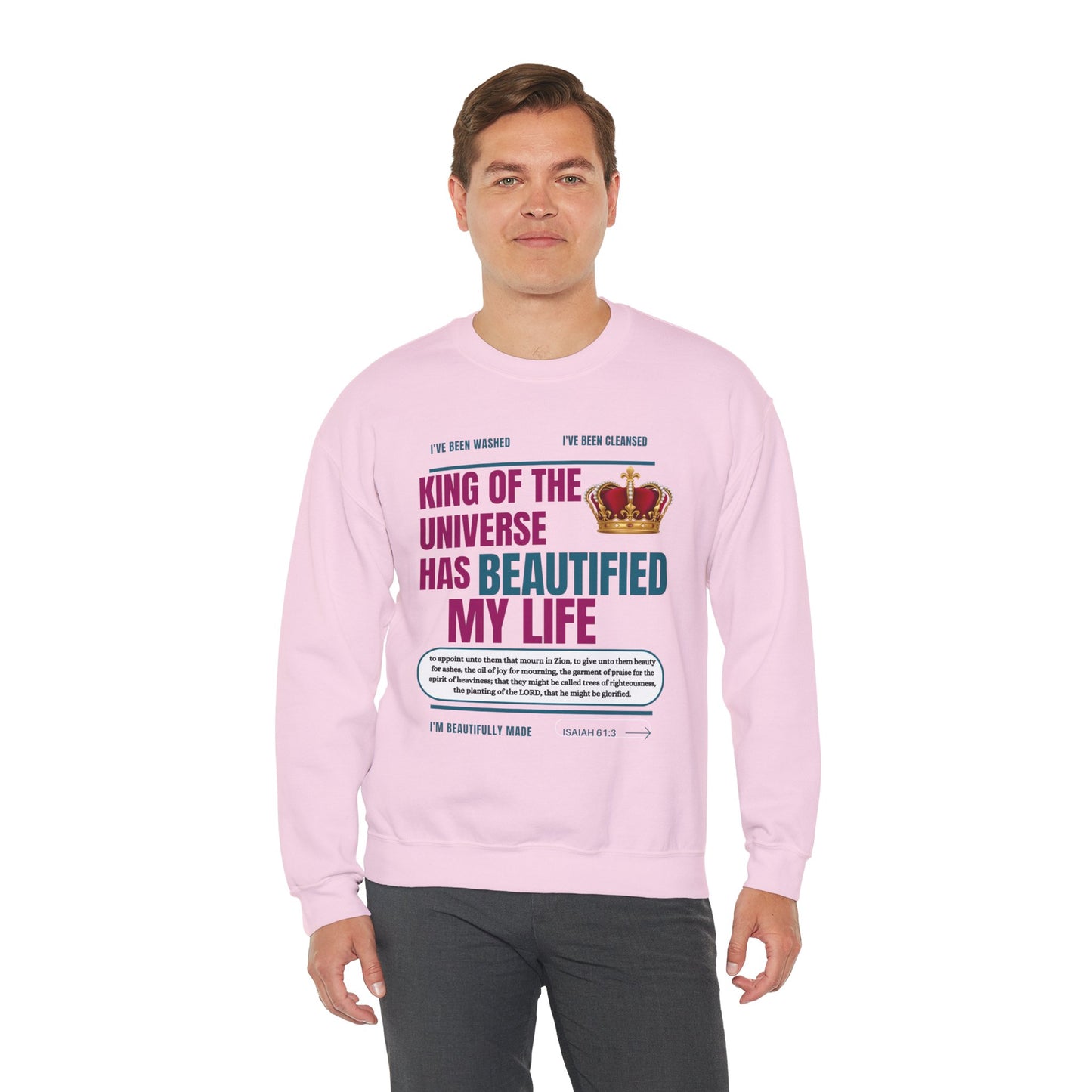 King of the Universe has Beautified my Life Inspirational Sweatshirt for Christians, Cozy Crewneck, Faith-Based Gift, Religious Apparel for Men and Women, Uplifting Christian [...]