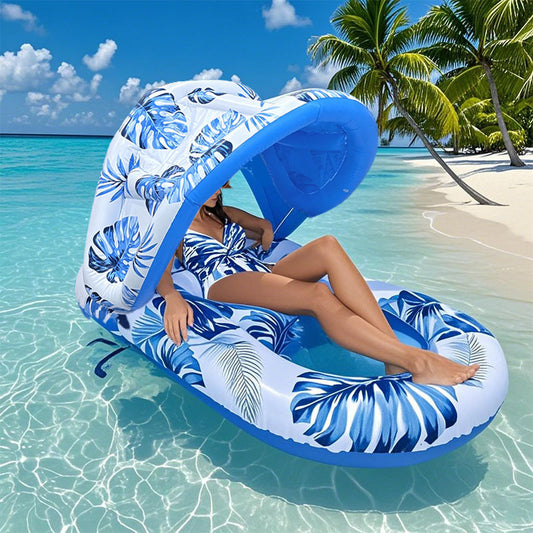 Thick Large Swimming Pool Float With Cup Holder And Sunshade, Essential For Pool Parties And Beaches, Comes With A Manual Air Pump