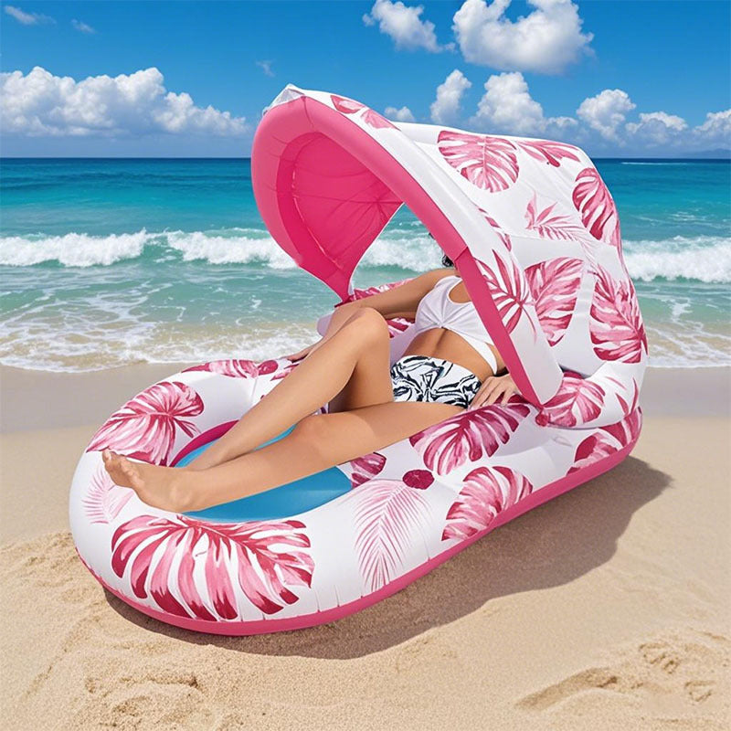 Thick Large Swimming Pool Float With Cup Holder And Sunshade, Essential For Pool Parties And Beaches, Comes With A Manual Air Pump