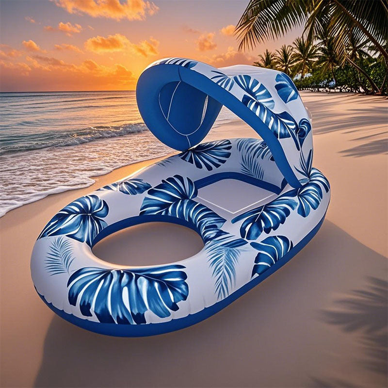 Thick Large Swimming Pool Float With Cup Holder And Sunshade, Essential For Pool Parties And Beaches, Comes With A Manual Air Pump