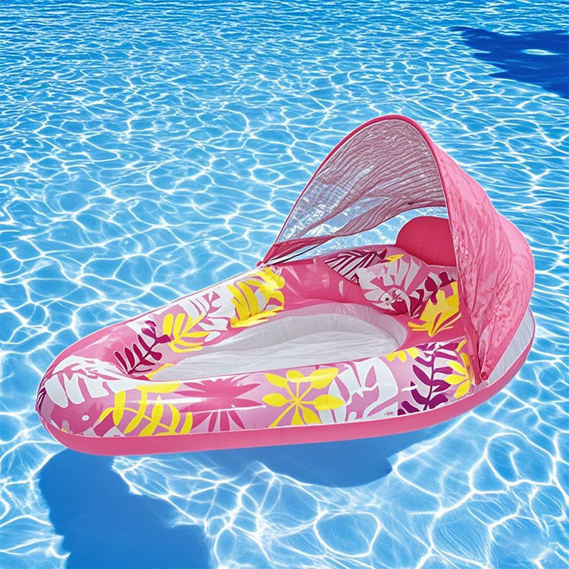 Thick Large Swimming Pool Float With Cup Holder And Sunshade, Essential For Pool Parties And Beaches, Comes With A Manual Air Pump