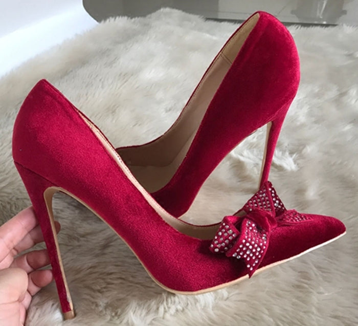 Bow tie diamond party slim heel shoes - Women's Heels Shoes