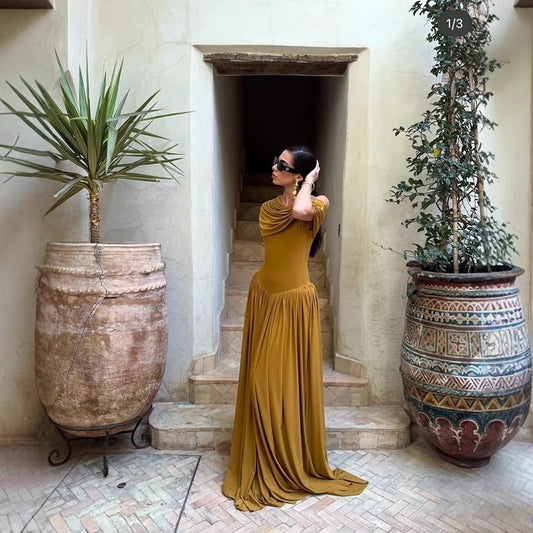 Slant Shoulder Waist Slimming A- Line Dress