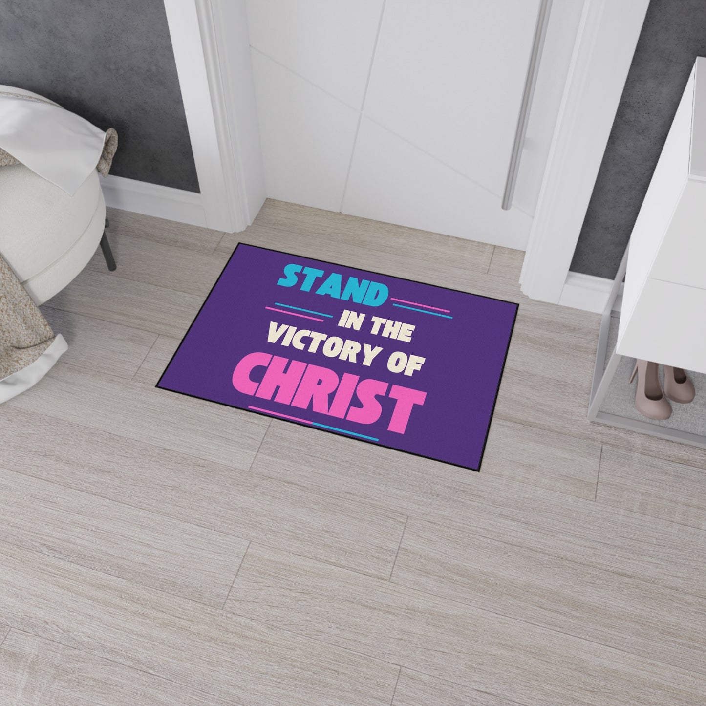 Stand in The Victory of Christ Floor Mat, Christian Home Decor, Heavy Duty Door Mat, Inspirational Rug, Faith-Based Gift