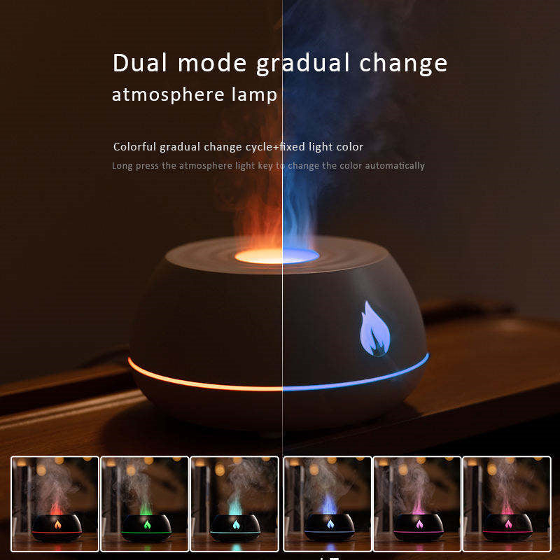 Home Decor - Flame Humidifier Aromatherapy Diffuser 7 Colors Light Home Air Humidifier 130ML USB Room Fragrance Essential Oil Diffuser