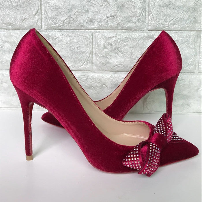 Bow tie diamond party slim heel shoes - Women's Heels Shoes