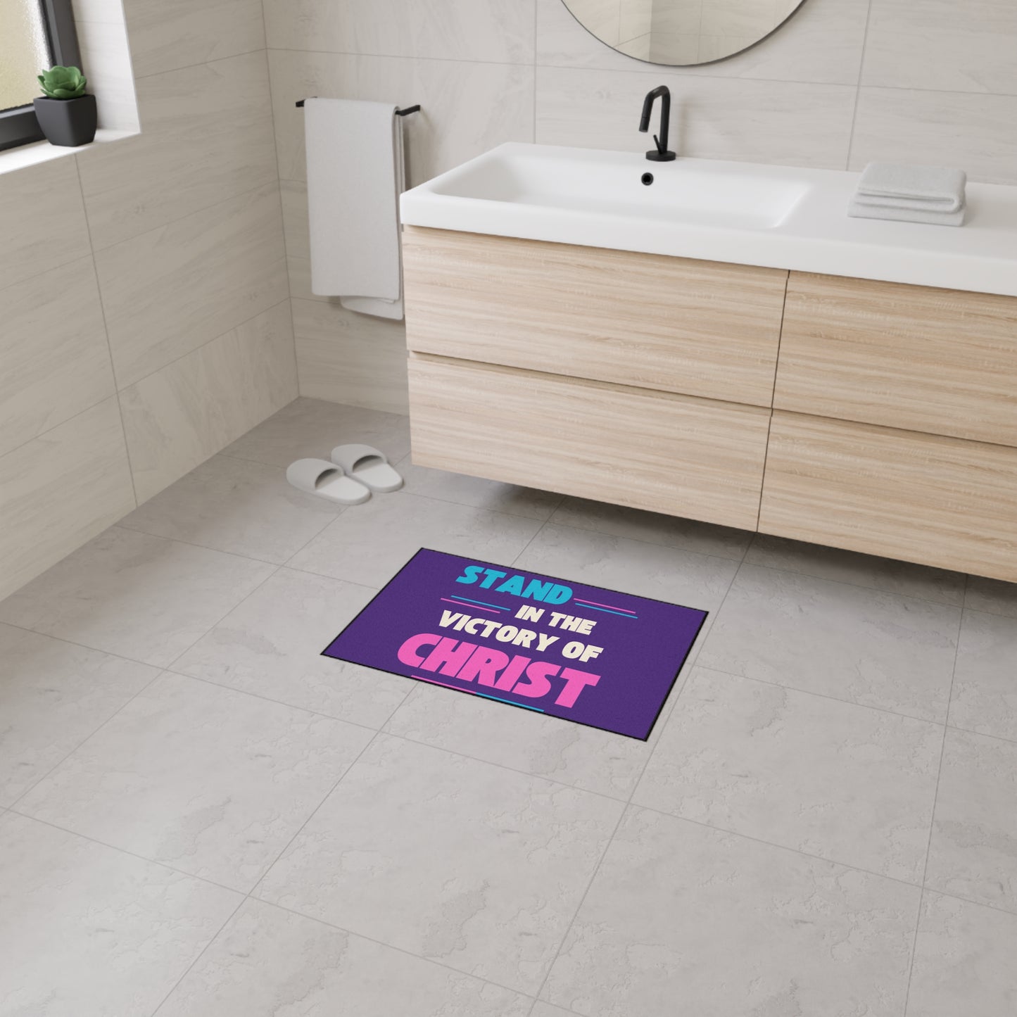 Stand in The Victory of Christ Floor Mat, Christian Home Decor, Heavy Duty Door Mat, Inspirational Rug, Faith-Based Gift