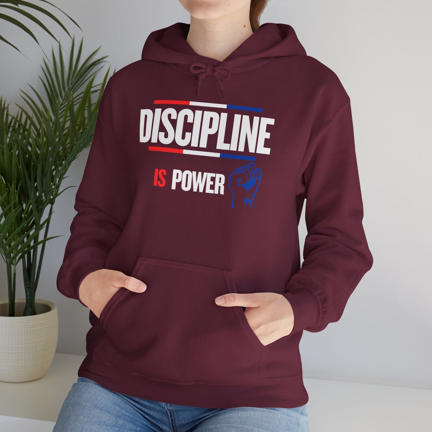 Discipline is Power Unisex Hooded Sweatshirt - Perfect for Motivational Gifts, Gym Wear, Fitness Enthusiasts, Casual Outfits, Workouts