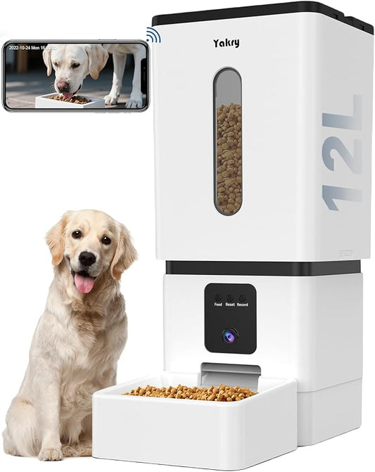Automatic Dog Feeder Large Breed with Camera - 12L/50 Cups 5G WiFi App Control Dog Food Dispenser, Easy Setup, HD 1080P Video with Night Vision