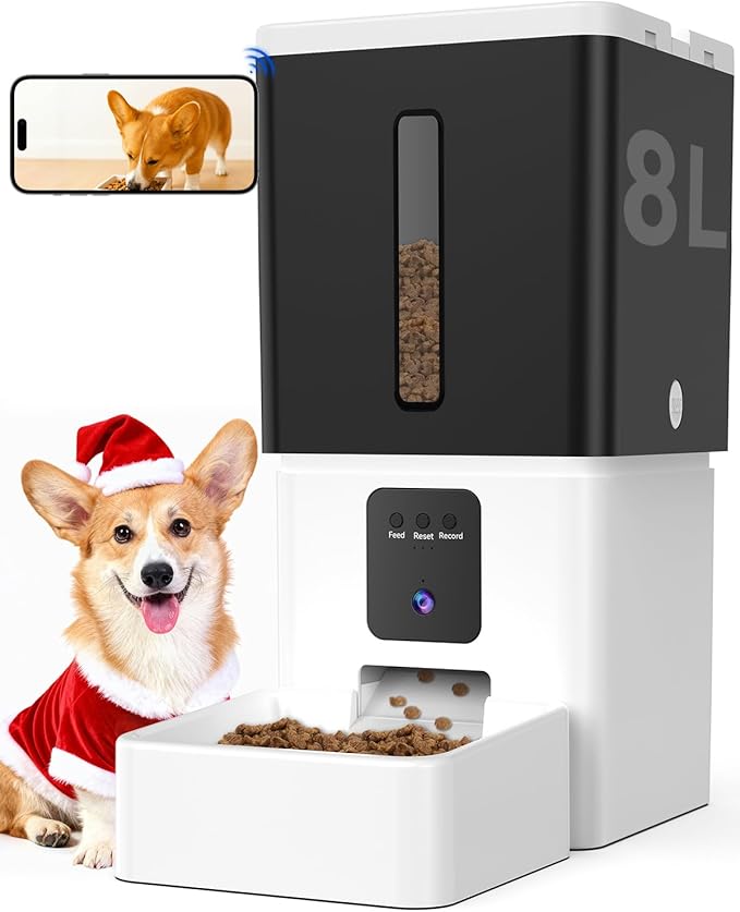 Automatic Dog Feeder with Camera: 8L/33 Cups 5G WiFi Timed Food Dispenser for Dogs - 1080P HD Night Vision Video Recording 2-Way Audio APP Control