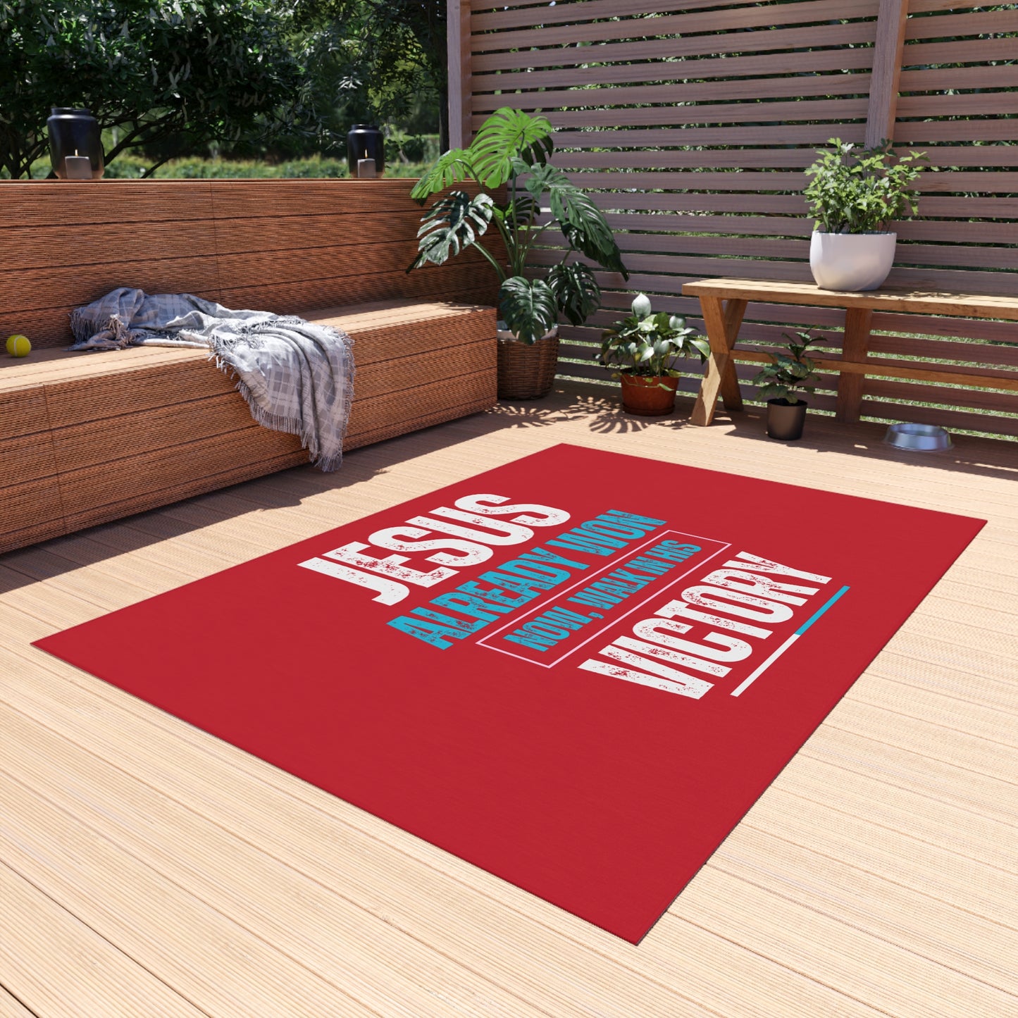Jesus Already Won, Now Walk in His Victory Rug, Inspirational Outdoor Rug - Patio Decor, Faith-Themed Doormat, Outdoor Welcome Rug
