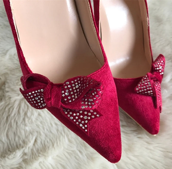 Bow tie diamond party slim heel shoes - Women's Heels Shoes