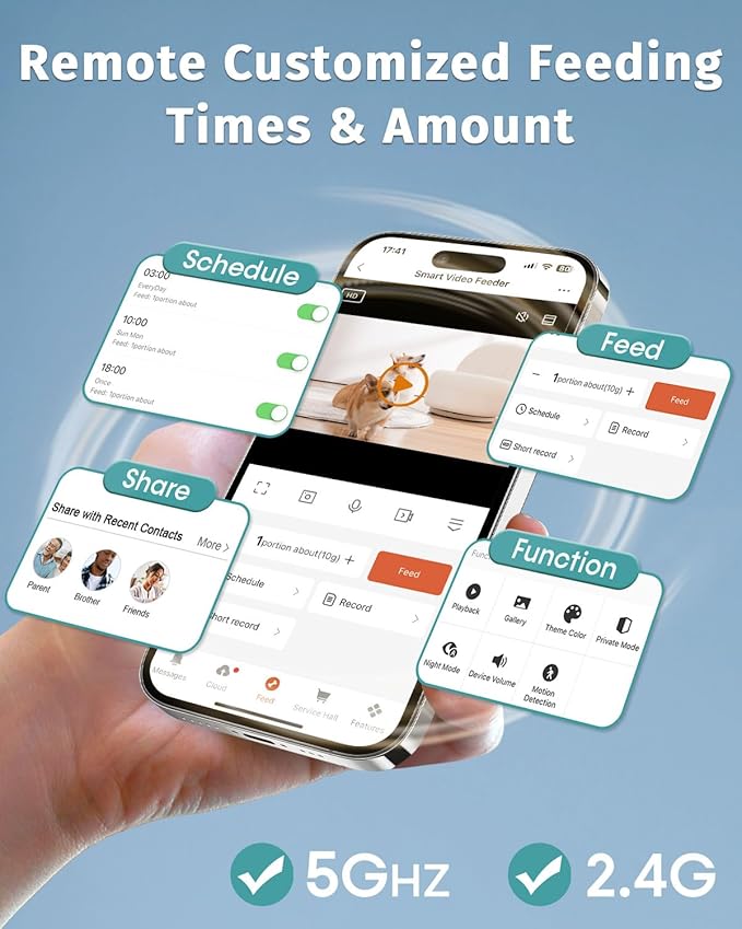 Automatic Dog Feeder Large Breed with Camera - 12L/50 Cups 5G WiFi App Control Dog Food Dispenser, Easy Setup, HD 1080P Video with Night Vision