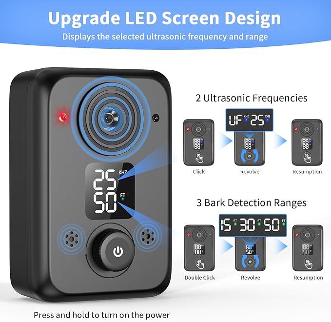 Anti Barking Device for Dogs,50FT Effective Range bark Deterrent Device,3 Modes Rechargeable,Fit All Breeds&Size Dog Black,Medium