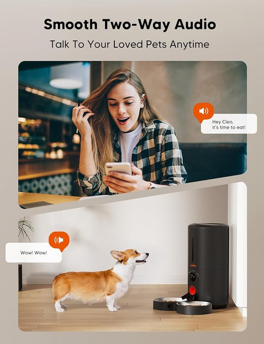 6L Automatic Dog Feeder with HD Video and Night Vision, 5G/2.4G WiFi Pet Feeder for Cats & Dogs, SD Card Storage & 2-Way Audio