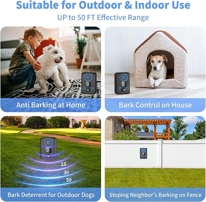 Anti Barking Device for Dogs,50FT Effective Range bark Deterrent Device,3 Modes Rechargeable,Fit All Breeds&Size Dog Black,Medium