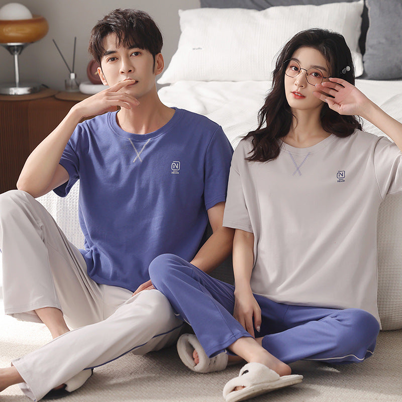 Couple Pajamas Men's Cotton Red Animal Year Trousers Short Sleeve Home Clothes Set