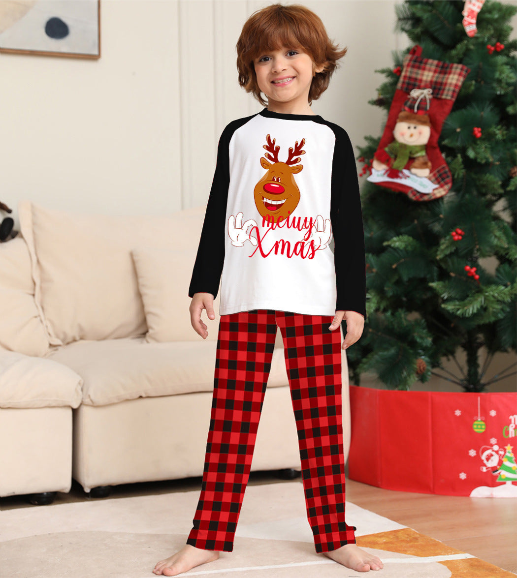 New Style Deer Letter Lattice Christmas Parent-child Pajamas for the Family
