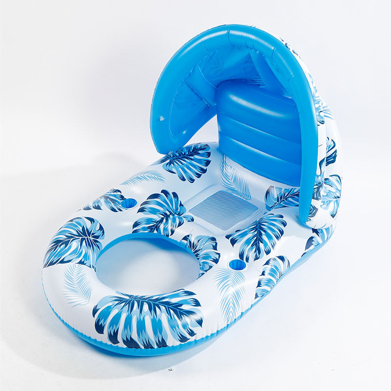 Thick Large Swimming Pool Float With Cup Holder And Sunshade, Essential For Pool Parties And Beaches, Comes With A Manual Air Pump