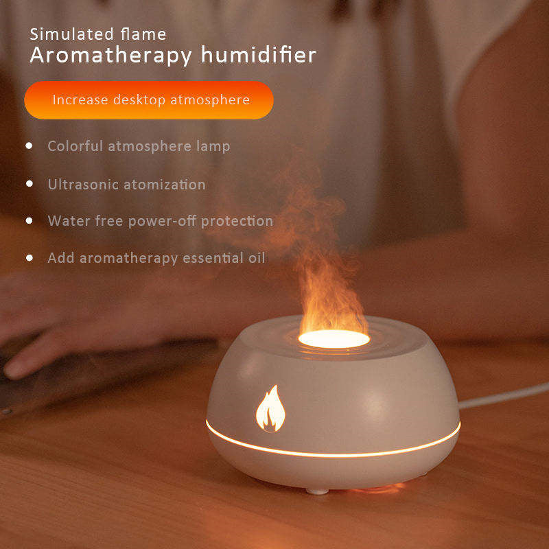 Home Decor - Flame Humidifier Aromatherapy Diffuser 7 Colors Light Home Air Humidifier 130ML USB Room Fragrance Essential Oil Diffuser